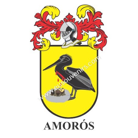 Llavero heráldico - AMORÓS - Personalizado con apellido, escudo de la familia y breve descripción del origen genealógico.