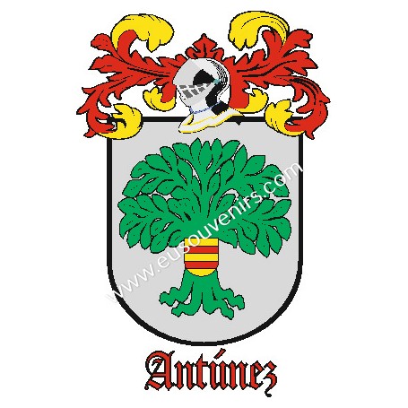 Heraldic keychain - antunez - Personalized with surname, family crest and brief description of the genealogical origin.