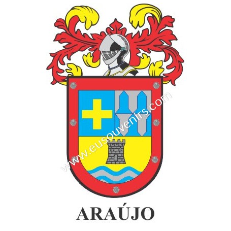 Porte-clés héraldique - ARAÚJO - Personnalisé avec le nom, l'écusson de la famille et une brève description de l'origine généalo
