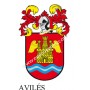 Heraldic keychain - AVILÉS - Personalized with surname, family crest and brief description of the genealogical origin.