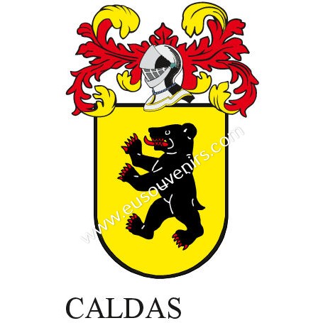 Porte-clés héraldique - CALDAS - Personnalisé avec le nom, l'écusson de la famille et une brève description de l'origine généalo