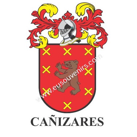 Porte-clés héraldique - CAÑIZARES - Personnalisé avec le nom, l'écusson de la famille et une brève description de l'origine géné