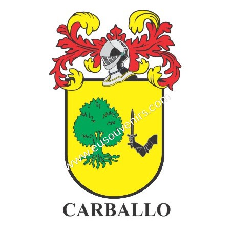 Llavero heráldico - CARBALLO - Personalizado con apellido, escudo de la familia y breve descripción del origen genealógico.