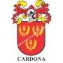 Heraldic keychain - CARDONA - Personalized with surname, family crest and brief description of the genealogical origin.