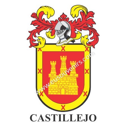 Porte-clés héraldique - CASTILLEJO - Personnalisé avec le nom, l'écusson de la famille et une brève description de l'origine gén