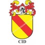 Llavero heráldico - CID - Personalizado con apellido, escudo de la familia y breve descripción del origen genealógico.