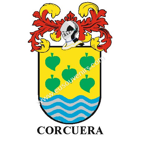 Llavero heráldico - CORCUERA - Personalizado con apellido, escudo de la familia y breve descripción del origen genealógico.