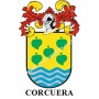 Llavero heráldico - CORCUERA - Personalizado con apellido, escudo de la familia y breve descripción del origen genealógico.