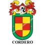 Heraldic keychain - CORDERO - Personalized with surname, family crest and brief description of the genealogical origin.