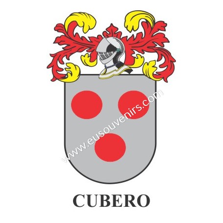 Porte-clés héraldique - CUBERO - Personnalisé avec le nom, l'écusson de la famille et une brève description de l'origine généalo