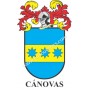 Heraldic keychain - CÁNOVAS - Personalized with surname, family crest and brief description of the genealogical origin.