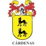 Heraldic keychain - CÁRDENAS - Personalized with surname, family crest and brief description of the genealogical origin.