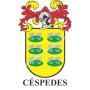 Heraldic keychain - CÉSPEDES - Personalized with surname, family crest and brief description of the genealogical origin.