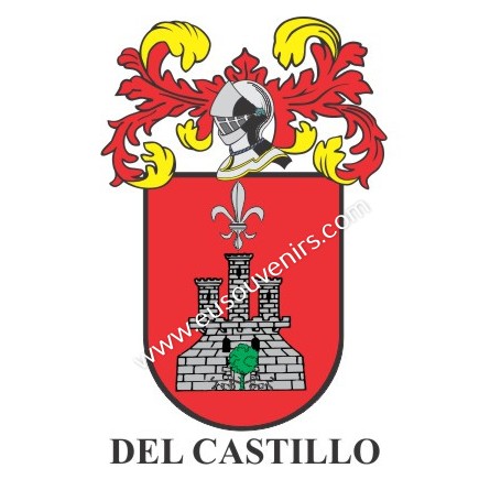 Porte-clés héraldique - DEL_CASTILLO - Personnalisé avec le nom, l'écusson de la famille et une brève description de l'origine g