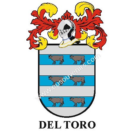 Llavero heráldico - DEL_TORO - Personalizado con apellido, escudo de la familia y breve descripción del origen genealógico.