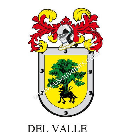 Llavero heráldico - DEL_VALLE - Personalizado con apellido, escudo de la familia y breve descripción del origen genealógico.