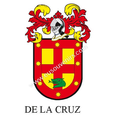 Llavero heráldico - DE_LA_CRUZ - Personalizado con apellido, escudo de la familia y breve descripción del origen genealógico.