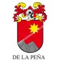 Heraldic keychain - DE_LA_PEÑA - Personalized with surname, family crest and brief description of the genealogical origin.