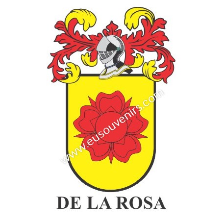 Porte-clés héraldique - DE_LA_ROSA - Personnalisé avec le nom, l'écusson de la famille et une brève description de l'origine gén