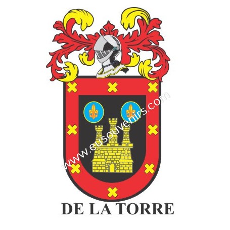 Porte-clés héraldique - DE_LA_TORRE - Personnalisé avec le nom, l'écusson de la famille et une brève description de l'origine gé