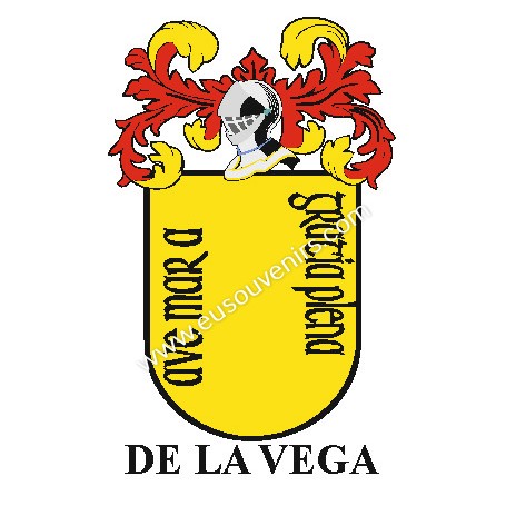 Llavero heráldico - DE_LA_VEGA - Personalizado con apellido, escudo de la familia y breve descripción del origen genealógico.