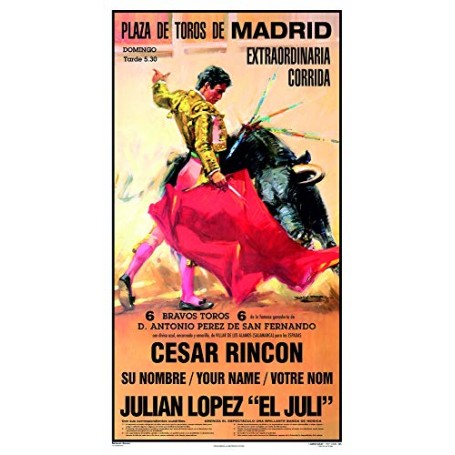 Customized Bullfighting Poster Cesar Rincon, Your Name y Julian Lopez El Juli