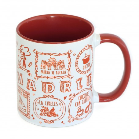 MUG MADRID, COLLECTION TIZA ROJO, attractions touristiques de Madrid - 350 ml, CÉRAMIQUE - Mug souvenir d'Espagne