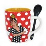 MUG WITH SPOON SPAIN, FLAMENCO COLLECTION, SPANISH GYPSY - 350ml, CERAMIC - Red color with white balls - Souvenir Mug from Spain