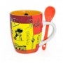 Mug with Spoon Madrid Trazos Collection Orange Color Ceramic