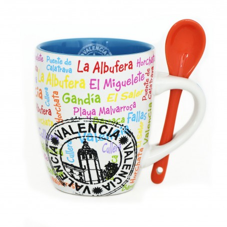 TASSE AVEC CUILLÈRE VALENCIA, PLAZA DE LA LUNA, SEAL COLLECTION - 350 ml, CERAMIC - Mug souvenir d'Espagne