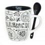 Mug with Spoon Valencia Black Chalk Collection Ceramic