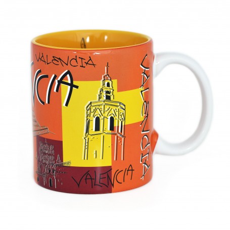 MUG VALENCIA, COLLECTION TRAZOS - 350ml, CÉRAMIQUE, couleur orange - Mug souvenir d'Espagne