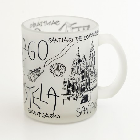 MUG SANTIAGO DE COMPOSTELA, TRAZOS COLLECTION - 350ml, GLASS - Souvenir Mug from Spain