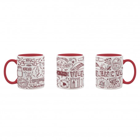 MUG VALENCIA, COLLECTION DE CRAIE ROUGE, attractions touristiques de Valence - 350 ml, CÉRAMIQUE - Mug souvenir d'Espagne