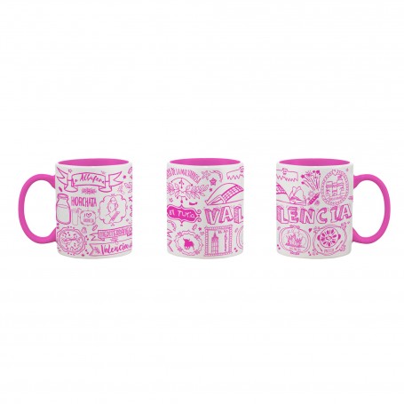 MUG VALENCIA, COLLECTION TIZA ROSA, Valencia tourist attractions - 350 ml, CERAMIC - Souvenir Mug from Spain