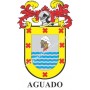 Heraldic keychain - AGUADO - Personalized with surname, family crest and brief description of the genealogical origin.