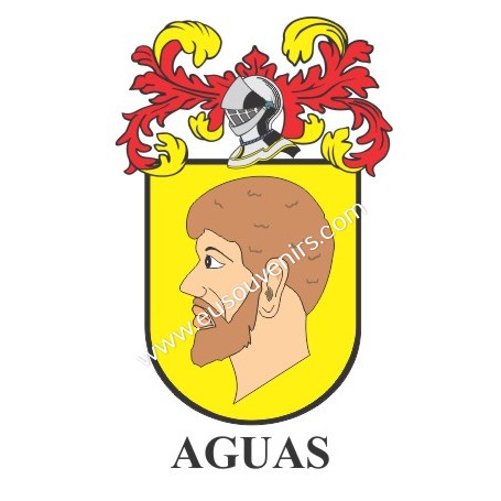 Porte-clés héraldique - AGUAS - Personnalisé avec le nom, l'écusson de la famille et une brève description de l'origine généalog