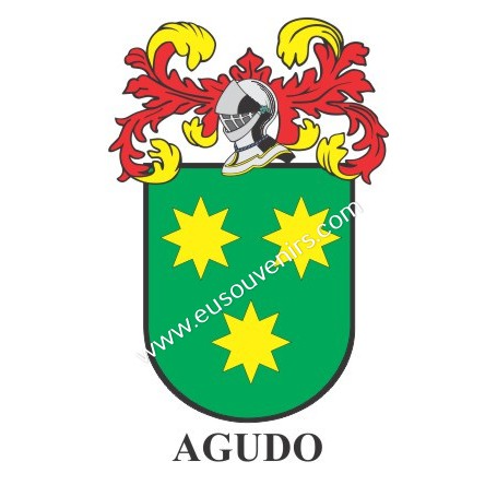 Porte-clés héraldique - AGUDO - Personnalisé avec le nom, l'écusson de la famille et une brève description de l'origine généalog