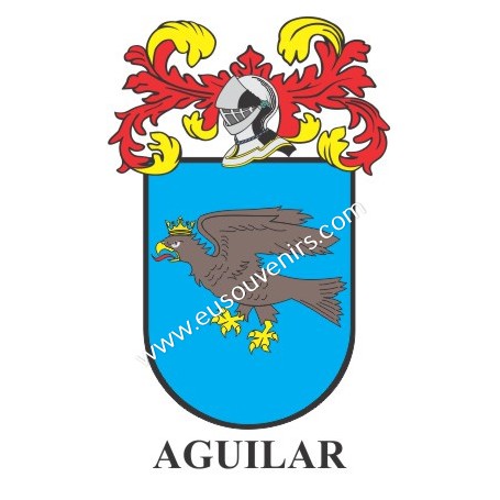 Porte-clés héraldique - AGUILAR - Personnalisé avec le nom, l'écusson de la famille et une brève description de l'origine généal