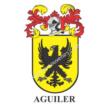 Porte-clés héraldique - AGUILER - Personnalisé avec le nom, l'écusson de la famille et une brève description de l'origine généal