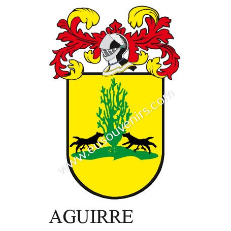 Porte-clés héraldique - AGUIRRE - Personnalisé avec le nom, l'écusson de la famille et une brève description de l'origine généal