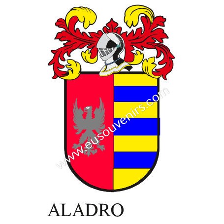 Porte-clés héraldique - ALADRO - Personnalisé avec le nom, l'écusson de la famille et une brève description de l'origine généalo