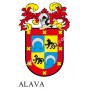 Heraldic keychain - ALAVA - Personalized with surname, family crest and brief description of the genealogical origin.