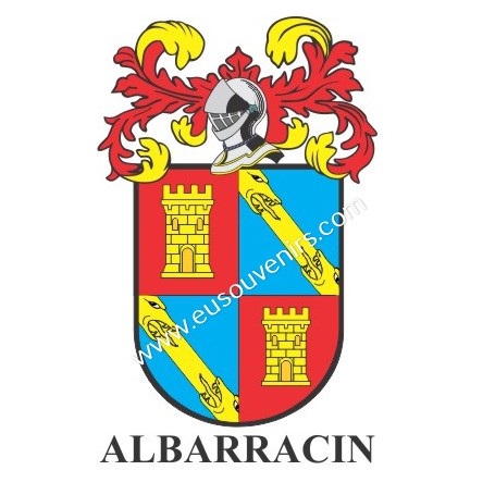 Llavero heráldico - ALBARRACIN - Personalizado con apellido, escudo de la familia y breve descripción del origen genealógico.