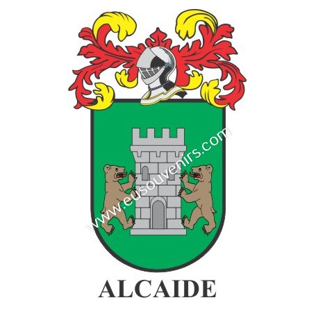 Porte-clés héraldique - ALCAIDE - Personnalisé avec le nom, l'écusson de la famille et une brève description de l'origine généal
