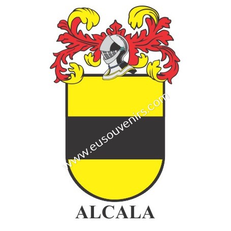 Porte-clés héraldique - ALCALA - Personnalisé avec le nom, l'écusson de la famille et une brève description de l'origine généalo
