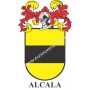 Heraldic keychain - ALCALA - Personalized with surname, family crest and brief description of the genealogical origin.