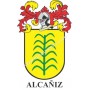 Llavero heráldico - ALCAÑIZ - Personalizado con apellido, escudo de la familia y breve descripción del origen genealógico.