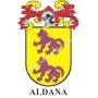 Llavero heráldico - ALDANA - Personalizado con apellido, escudo de la familia y breve descripción del origen genealógico.