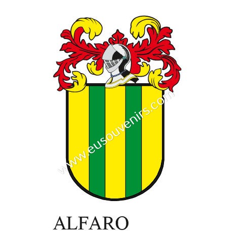 Llavero heráldico - ALFARO - Personalizado con apellido, escudo de la familia y breve descripción del origen genealógico.